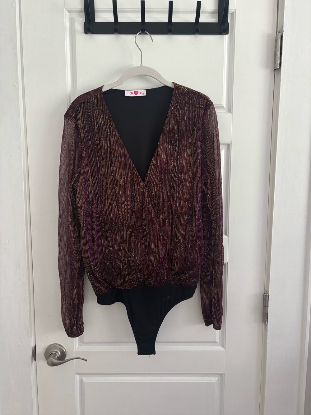 Buddy Love Metallic Plum & Gold Wrap Bodysuit